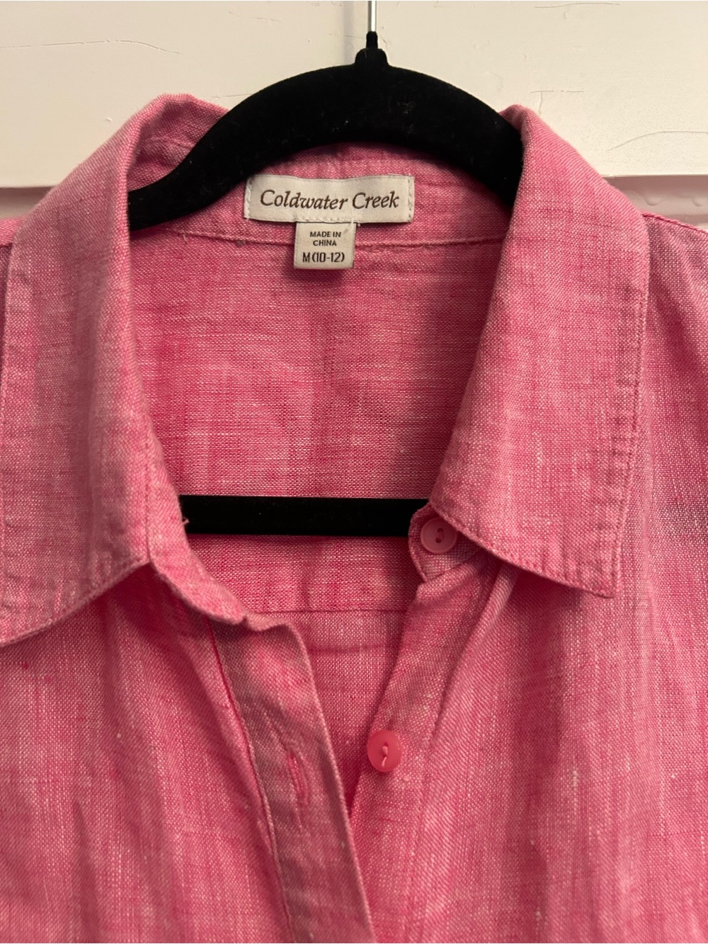 LINEN Coldwater Creek Rose-Pink Linen Button-Up Short Sleeve Blouse - Picture 2 of 9